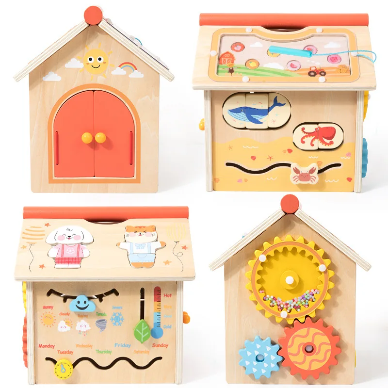 Children Early Education Wisdom Box Toddler Manipulative Skill Wooden Busy Board Kids Educational Wooden Busy House Toy