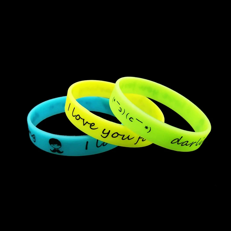 Luminous rubber wristband custom silicone wrist band fluorescent rubber hand custom silicone bracelet glowing in the dark