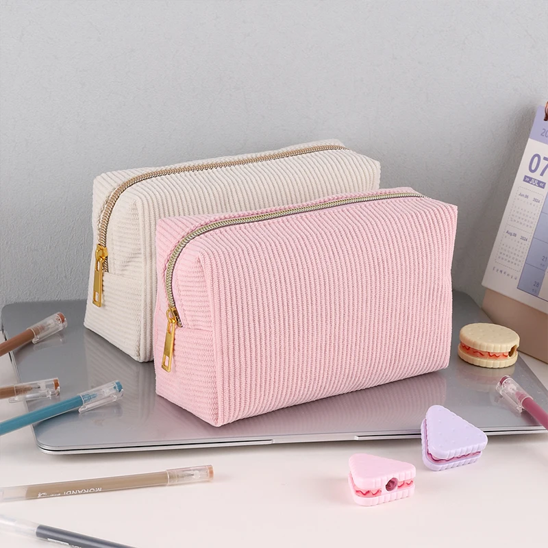 Custom New Pencil Cases Large-Capacity Corduroy Business Portable beautiful Colors Pencil Bags For School