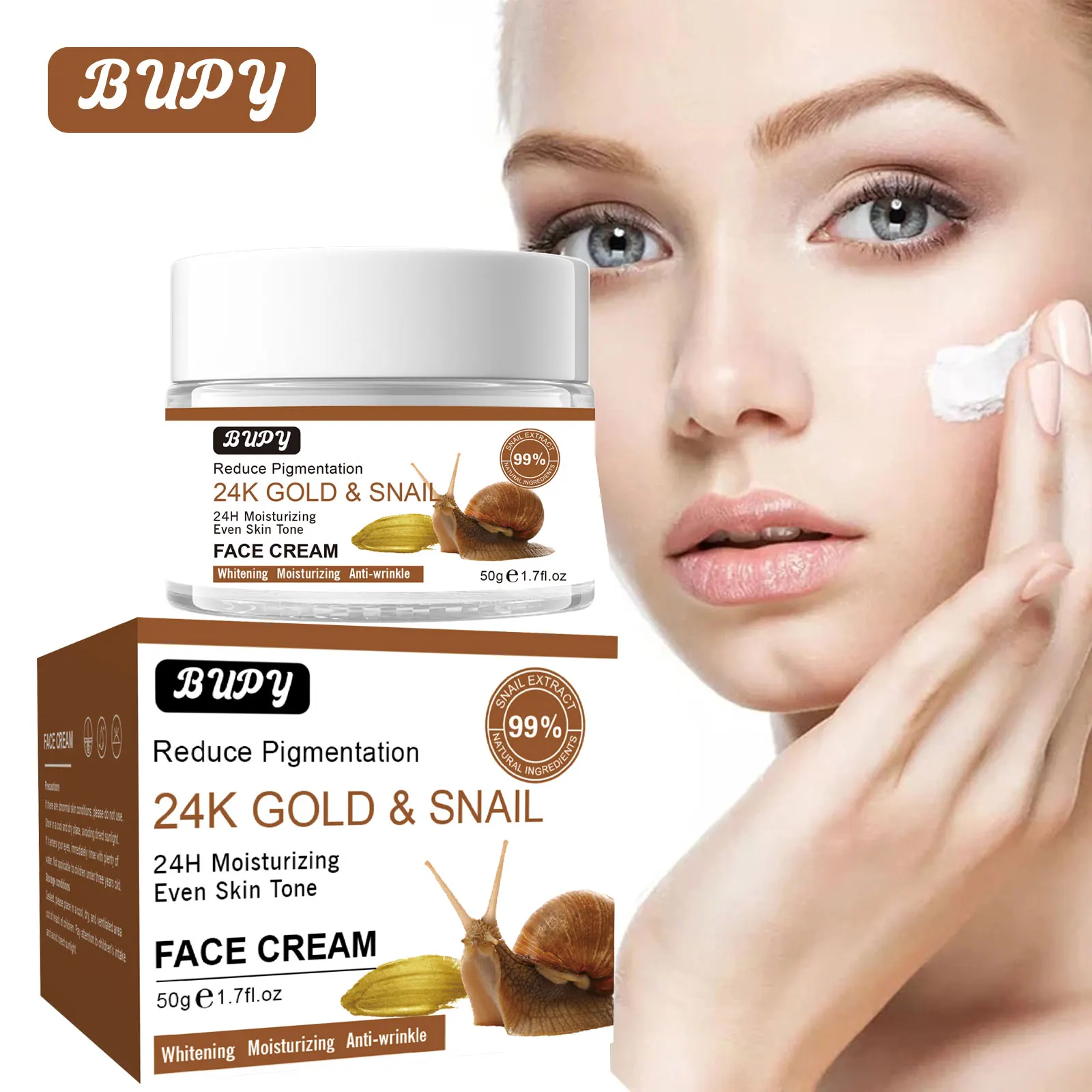 Snail Face Cream Anti Aging Moisturizer Whitening Face Cream Lotion Gold 2023 New Private Label Natural 24K Day Adults Male BUPY