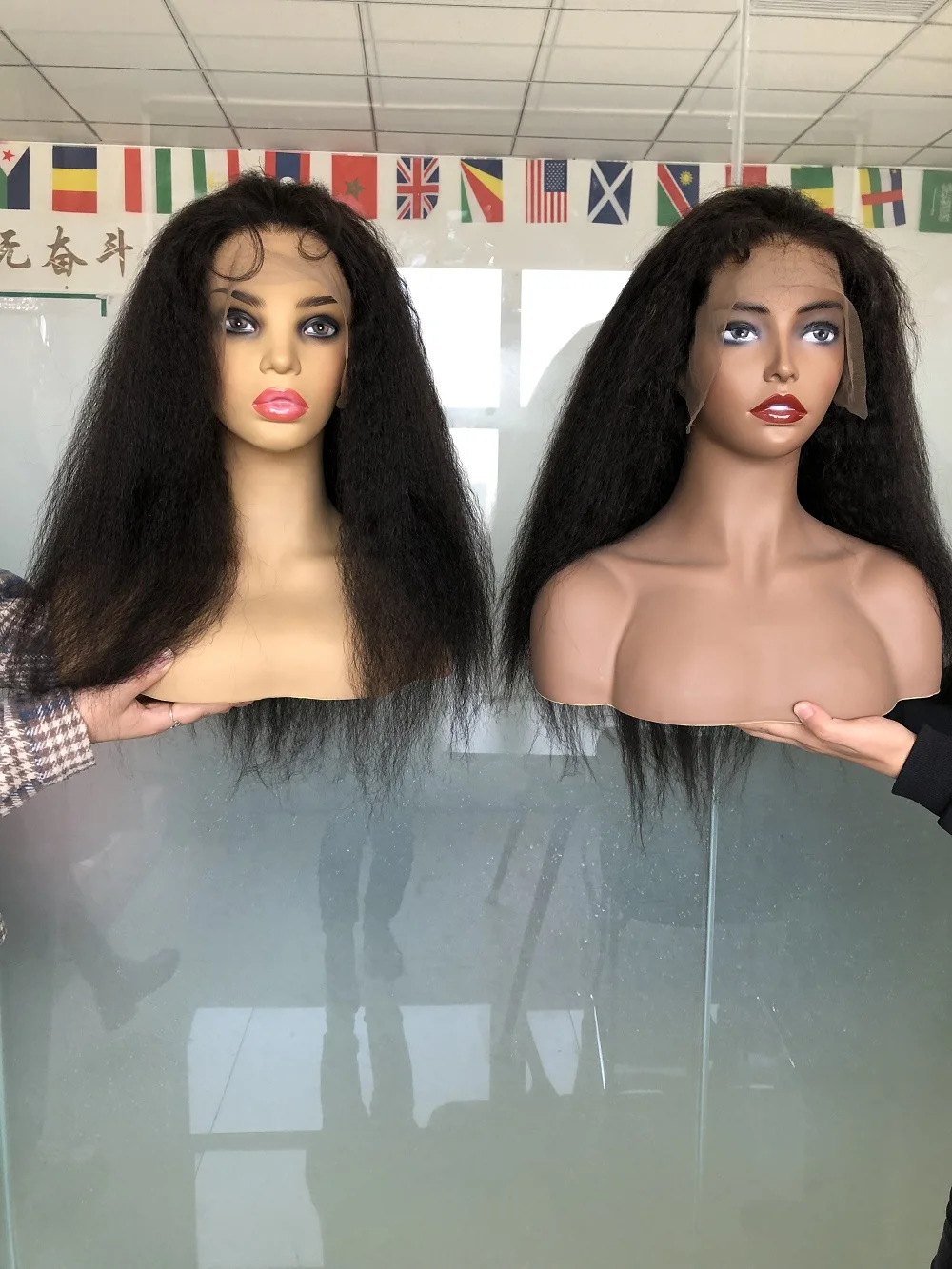 Kinky Straight Front l Lace Wig 10 to 40 Inch 100% Brazilian Kinky Straight Human Hair Wigs Pre Plucked Hair Line Front Lace Wig