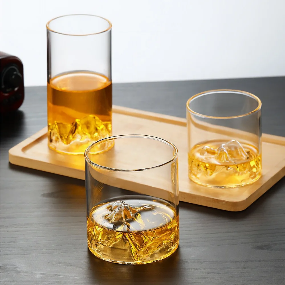Wholesale High Quality  Round Mountain Shape Clear Transparent Bar Whiskey Wine Glasses Cups For Luxury Party