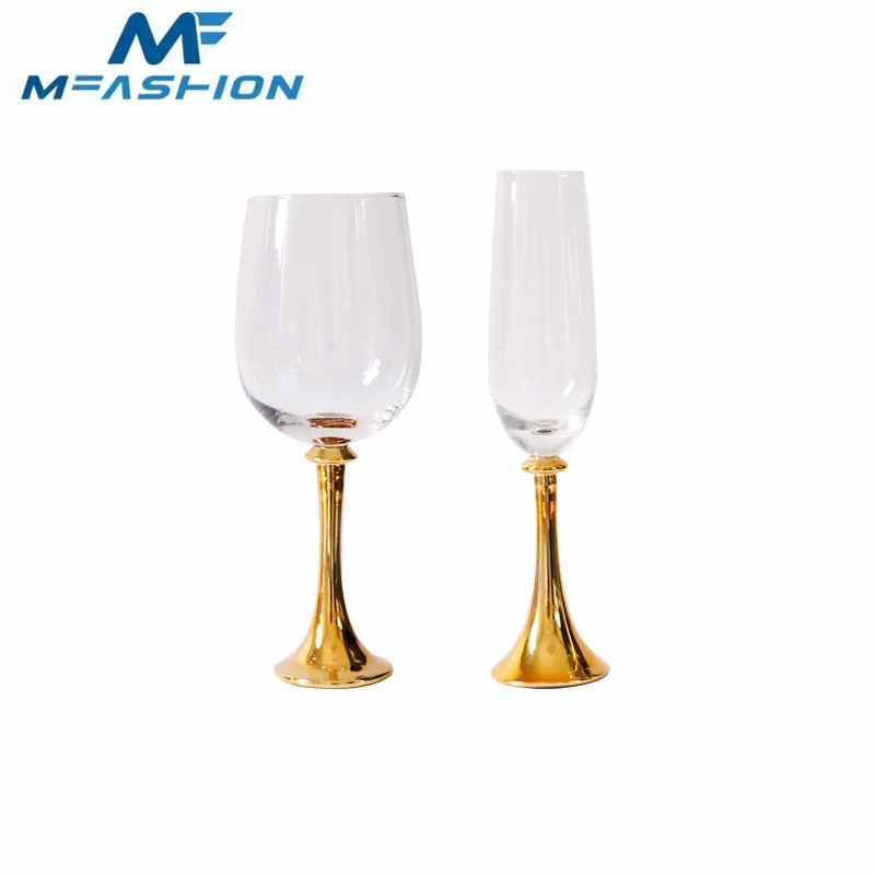 New arrivals discount price in stock amazon hot sale luxurious rhinestone lead free crystal champagne and wine glass gold rim