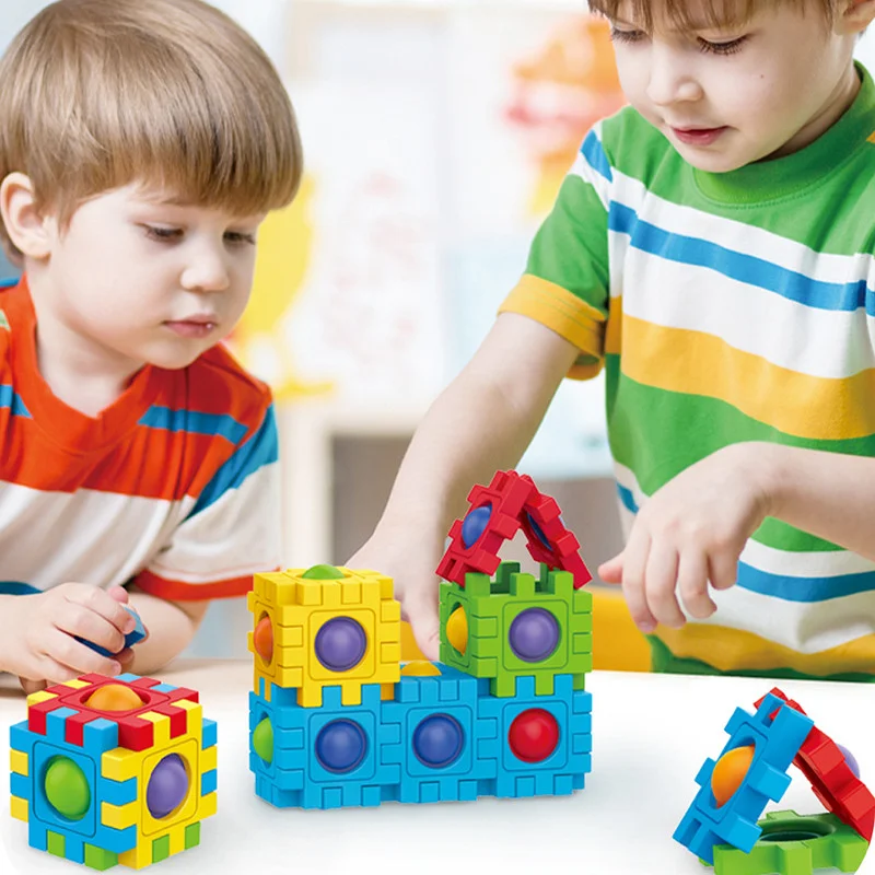 24 PCS Push it Bubble Blocks Sensory Fidget Toy Stress Relief & Autism Sensory Toy for Children