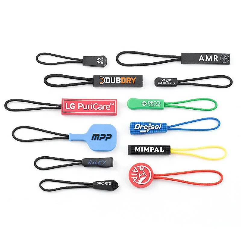 Custom 3d Silicone Zipper Puller Pvc Zipper Slider Rubber Zipper Head With Waxed String For Sports Clothes