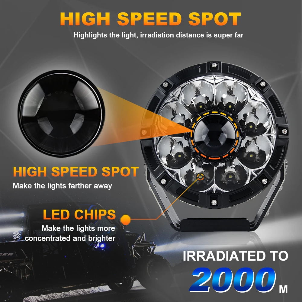 7INCH Laser Led Driving lights Wiht Yellow Black Cover 12V 24V Off Road Auto 165W 30000Lm 7 Inch Round Led Work Lights