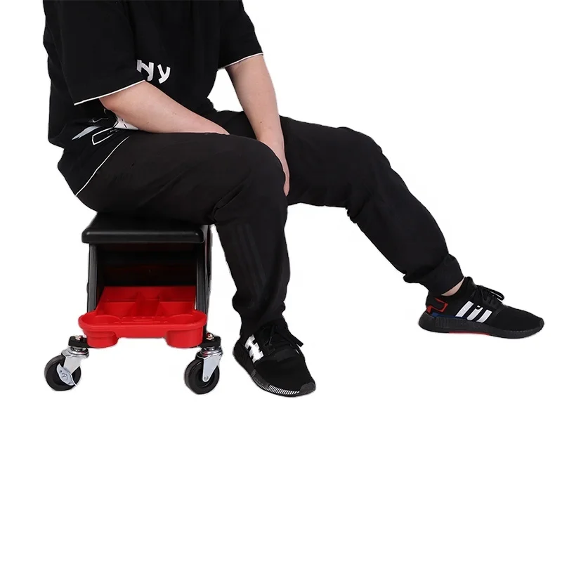 Car Wash Tool Auto Detailing Rolling Stool Creeper Seat with Tools Organizer and Extra Storage Trays