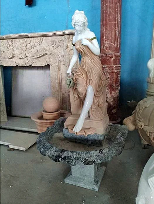 Beautiful outdoor marble woman female statues stone water fountain with lady statue