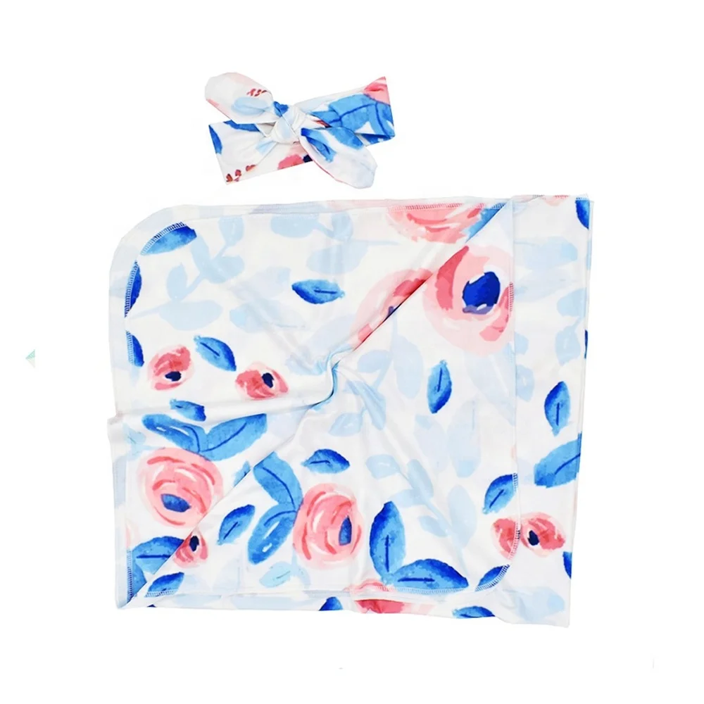 custom milk silk oem floral stretchy sublimation baby swaddle blanket