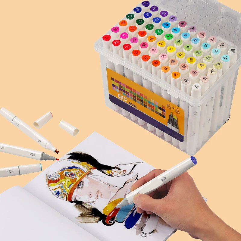 Hot Sale Marker 30/40/60/80/168 Color Art Marker Dual Head Sketch Marcadores de Alcohol Markers Pen Set