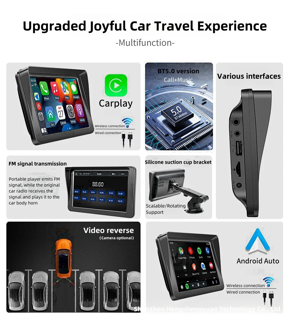 7-дюймовый портативный автомобильный Автомобильный радиоприемник Carplay Android Bluetooth сенсорный дисплей Mp5 плееры