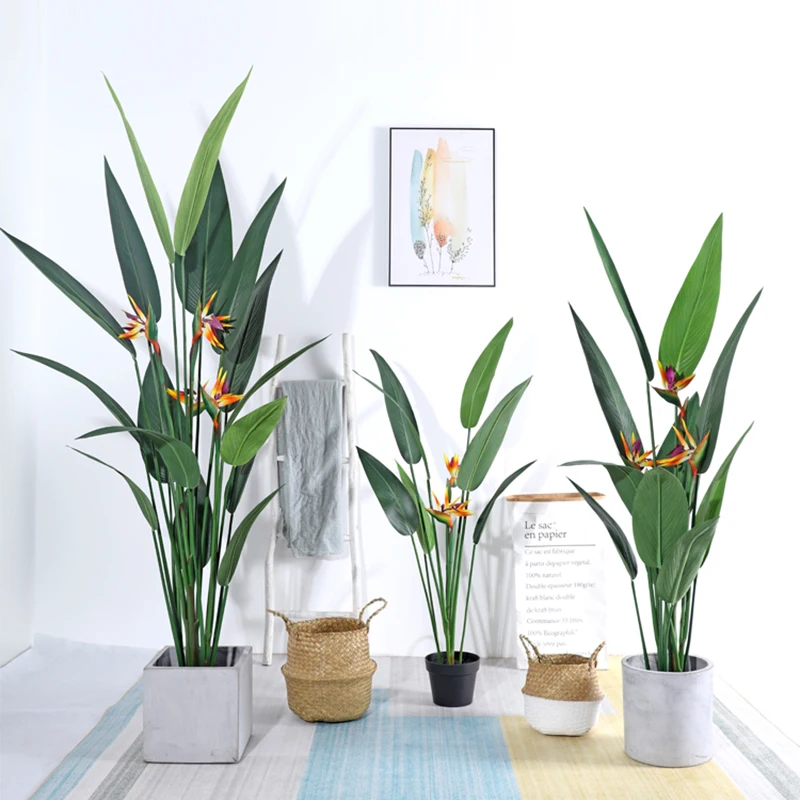 Plastic Artificial Birds Paradise Silk Bird Of Paradise Plant For Outdoor Indoor Decoration