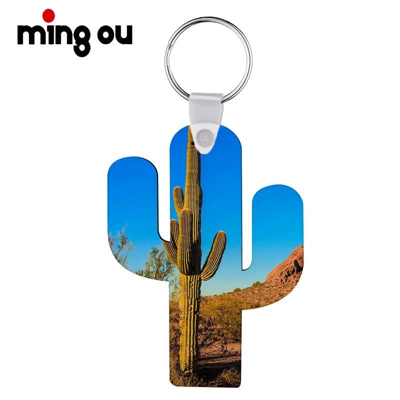 Оптовая продажа Новый материал MDF брелок держатель пустой сублимационный кактус двухсторонний брелок