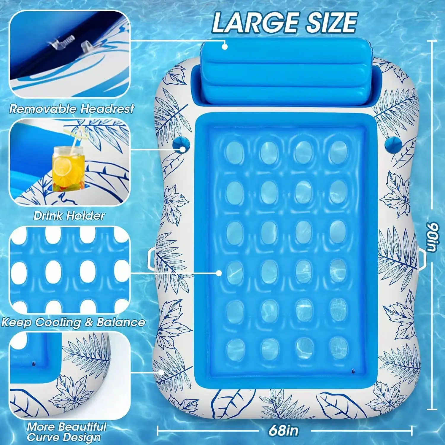 Blow Up Tanning Pool Raft Tube Swimming Pool Mattress Floating Mat Boat Adult Inflatable Tanning Pool Lounger Float with Pillow