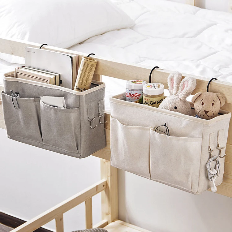 Bedside Hanging Organizer Pocket Storage Bag Wardrobe Organizer Canvas Bedroom Bathroom Magazine Bedside Hanging Storage Bag