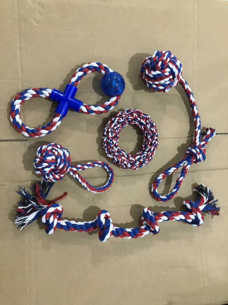 Wholesale Hot Sale 5Pack handmade Cotton Knot Rope Dog Toy Ball Set For Pet Dog Chew Clean Teeth