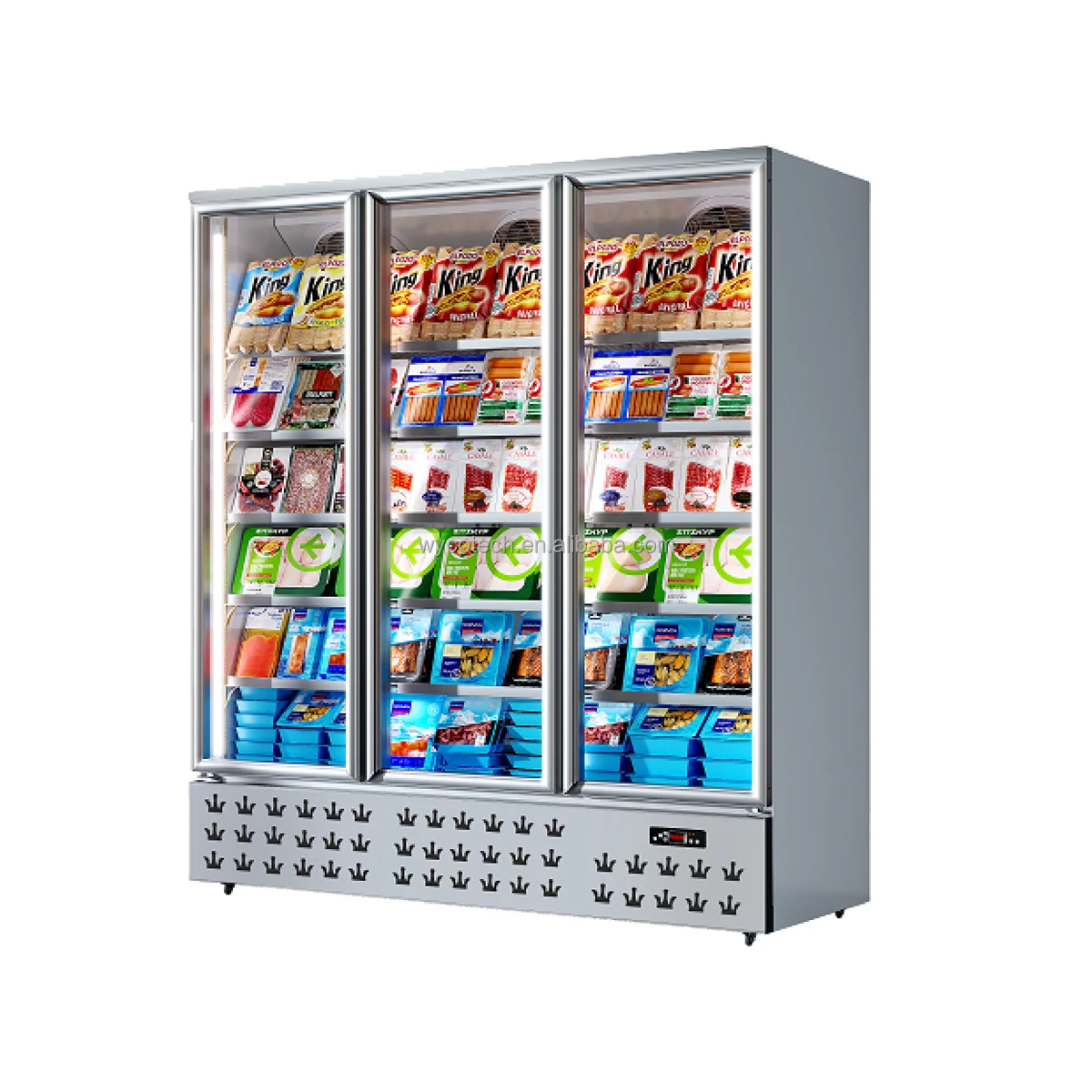 Refrigerator Vertical Display Freezer with Anti-fog Glass Door for frozen Food Chicken Meat IceCream Supermarket Upright Freezer