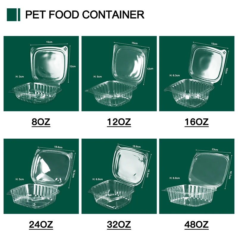 Wholesale Rectangular Clamshell Pet Packaging Plastic Food Containers Disposable Hinged Takeout Blister Packaging Box