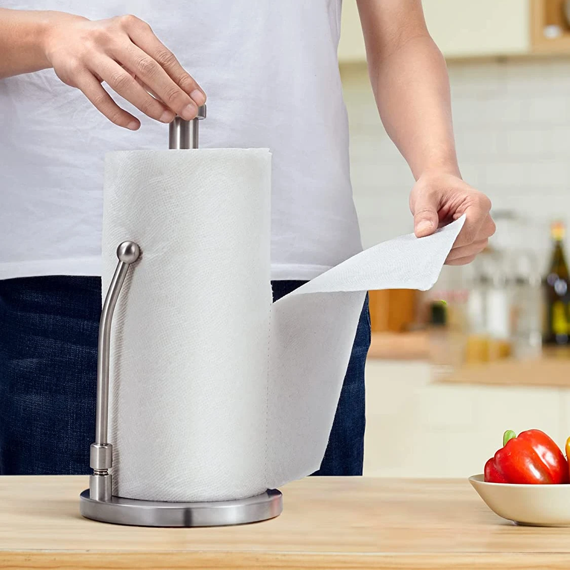 Держатель для бумажных полотенец Диспенсер стоячий пружинный держатель подходит большинства рулонов бумаги бумажное полотенце из нержавеющей стали кухонной столешницы