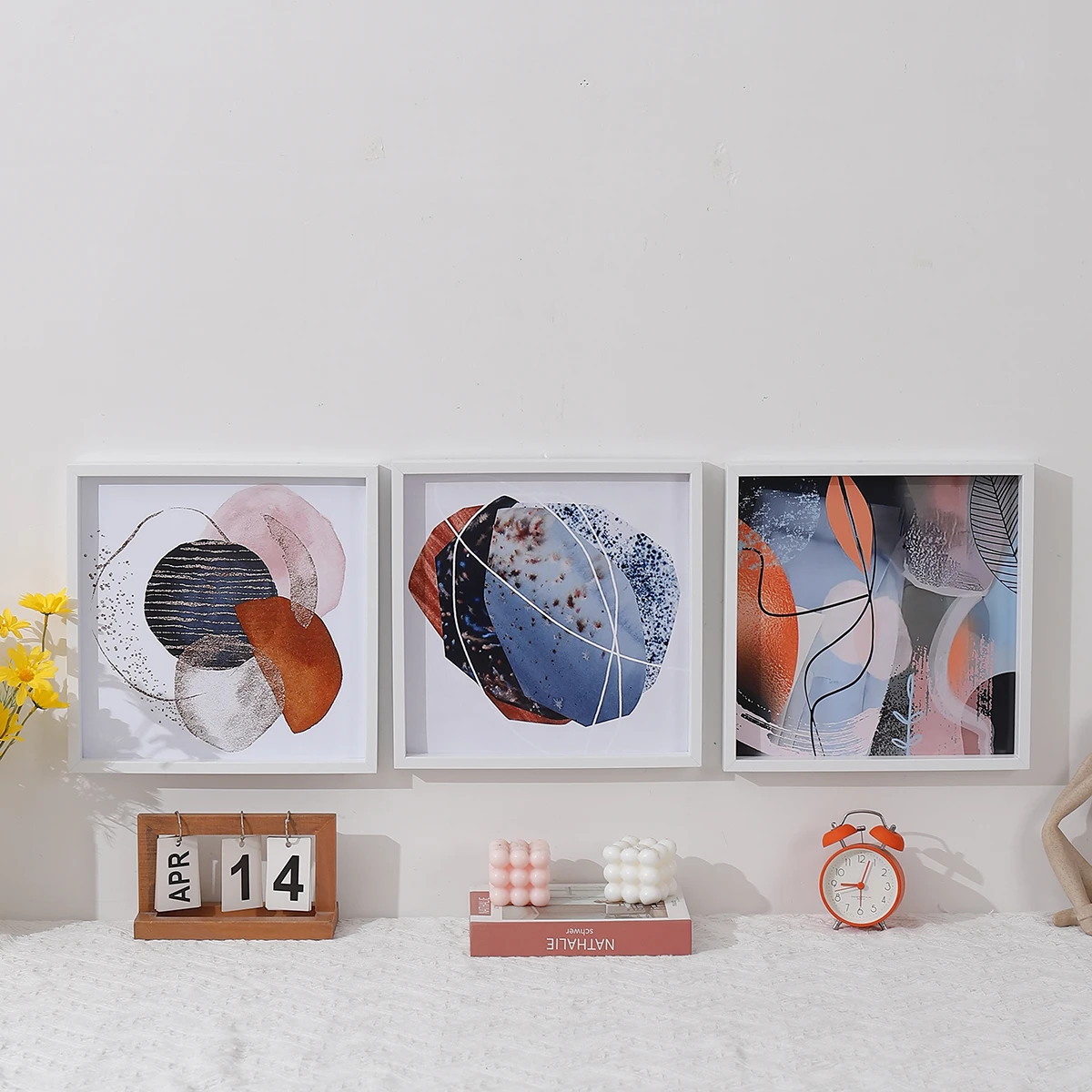 1PC Wood Photo Frame - Abstract Color Block Small Art Modern Simple Home Hanging Pictures square Living Room Murals