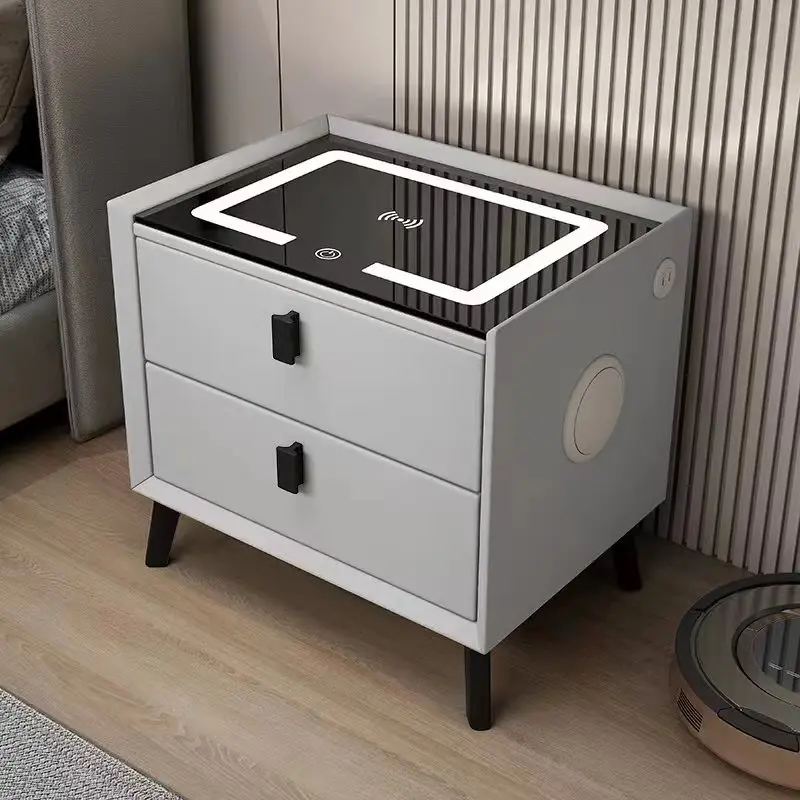 High Quality Luxury Cabinet Night Stand White Bedside Table Smart Nightstands
