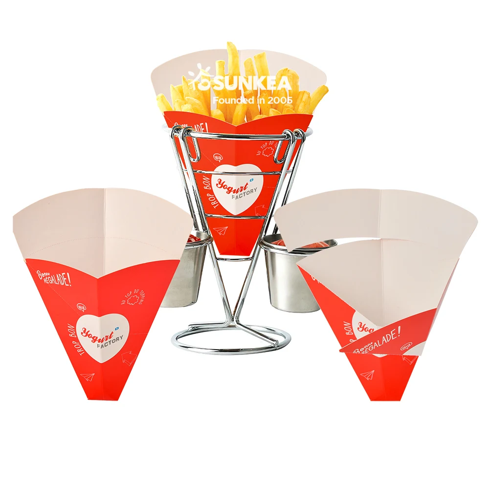 Customized size crepes pizza slice takeaway food folding chip box cone