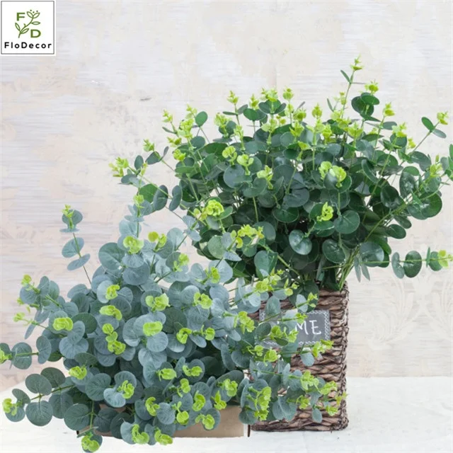 Artificial Money Leaves Plastic 4 Branch Eucalyptus Leaves Home Festival Wedding Party Decoration