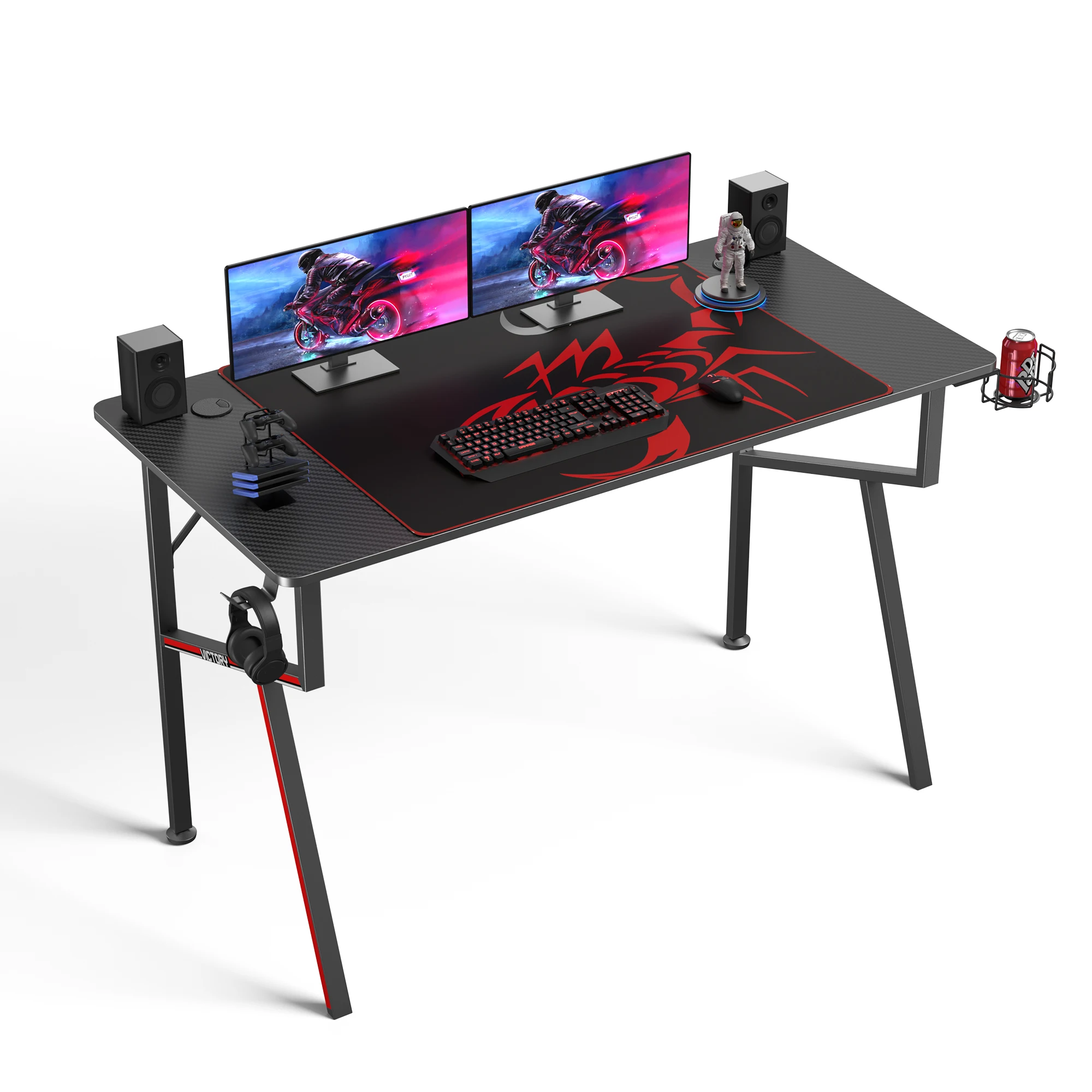 ERK-K47-B 47 Inch K-Shaped Feet With Gaming Style Carbon Fiber Texture Desktop PC Computer Desk Gaming Desk Gaming Table
