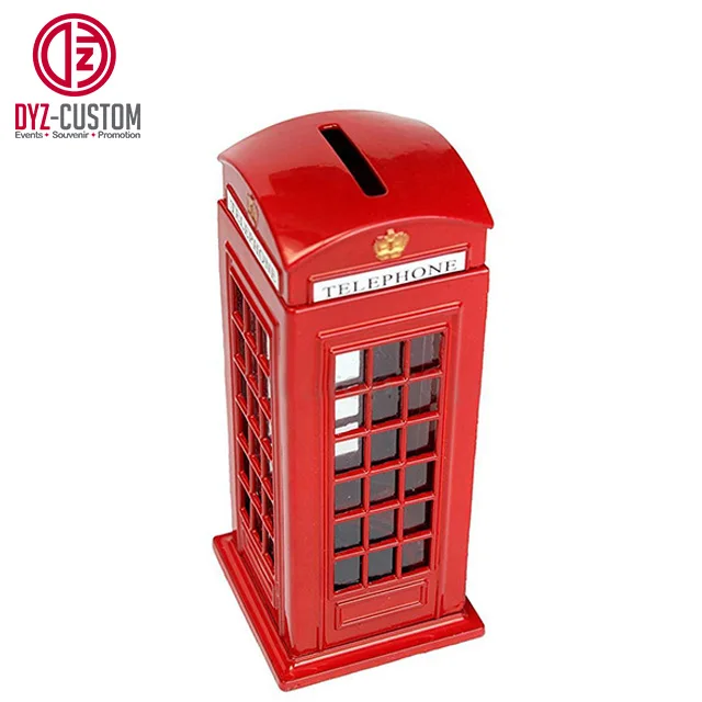Zinc Alloy Die Cast Red Telephone Booth Money Box British Souvenir Metal Piggy Bank