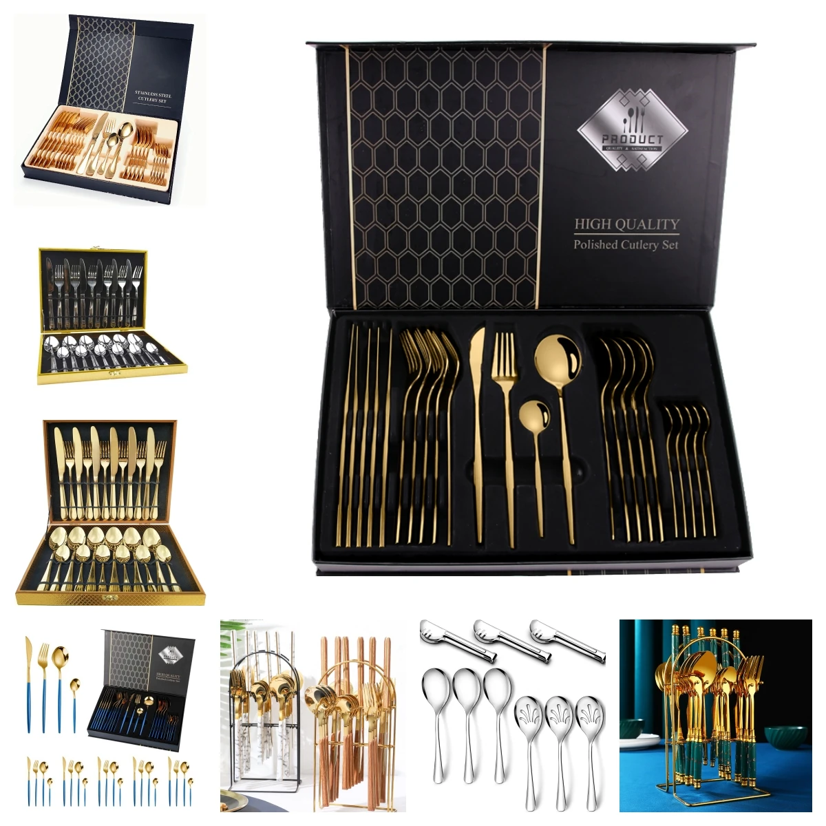 HOMEFELT OEM/ODM Gold Colours Rose Gold Black Silver Stainless Steel Knife Fork And Spoon Flatware Cutlery Set