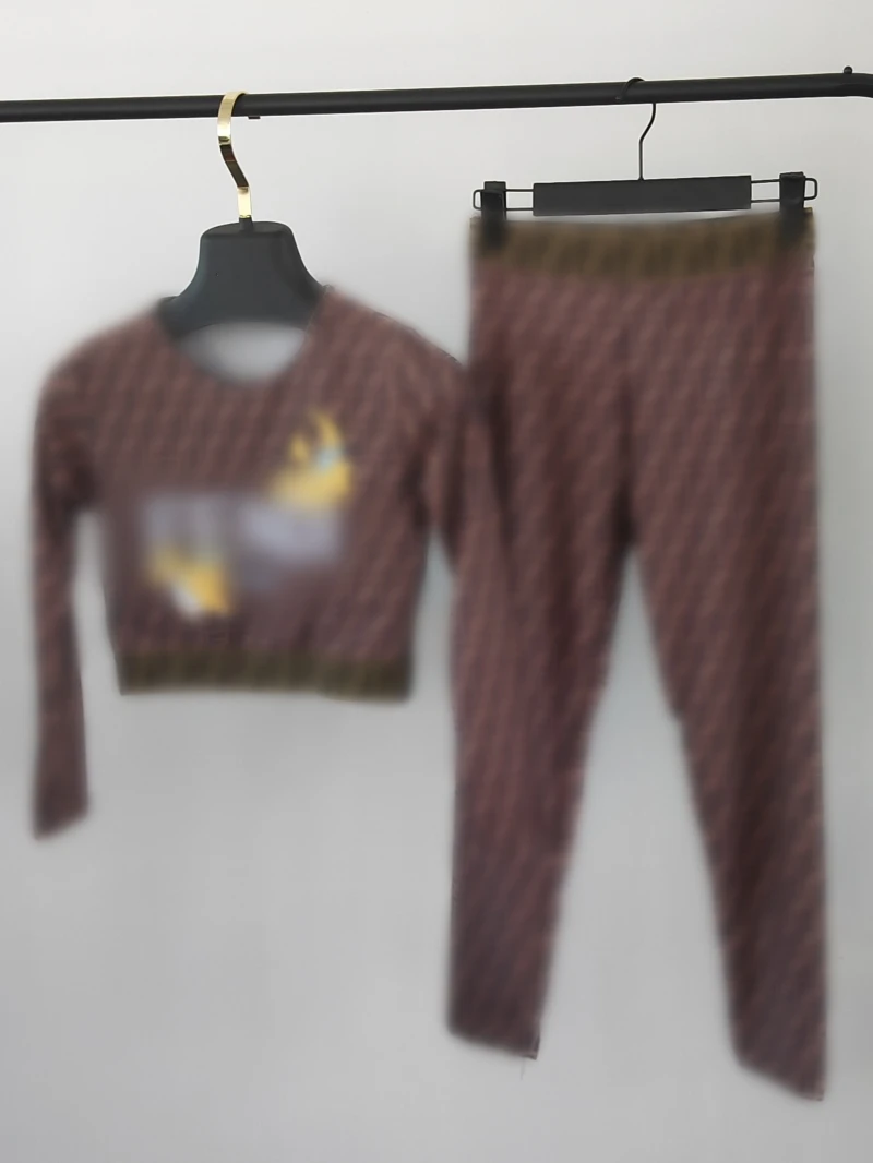 Wholesale Designer Clothing Long Sleeve Crop Top 2 Pieces Set Fashion Brand Two Piece Pants Sets Women