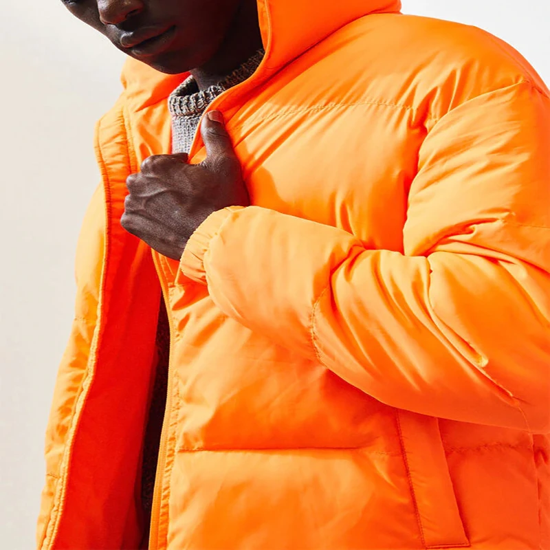  high quality mens winter down coat puffer jackets custom print orange fashion men bubble