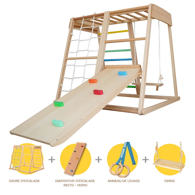 Montessori Triangle Frame Indoor Playground Gym Frame Climbing Frame Wooden Climbing Triangle With Ramp Toddler Gym