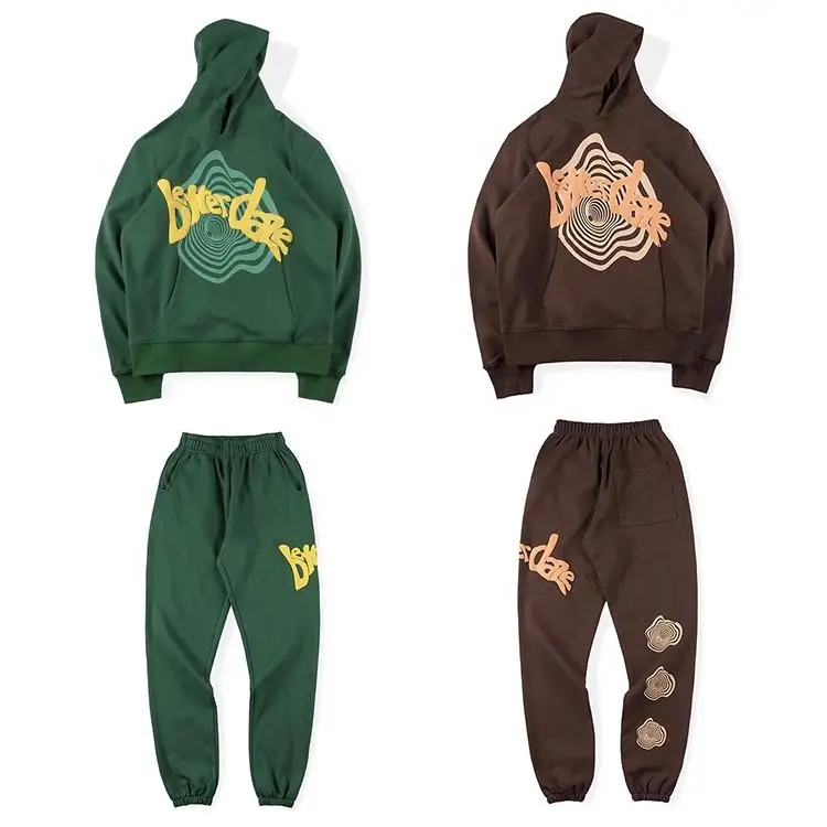 Unisex Sweatsuits Thick 100% Cotton Sweatpants Hoodie Set Custom Logo Track Suit Puff Print Custom Tracksuit With Pocket