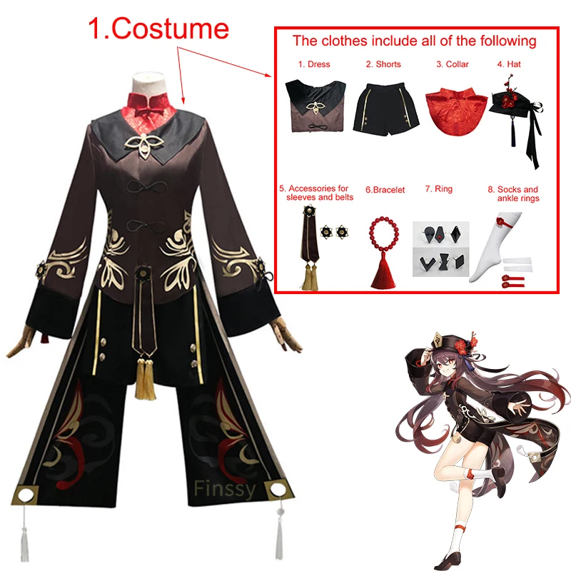 Game Genshin Impact HuTao Cosplay Costume Ancient Zombie Costume Halloween Carnival Loli Clothes Including Socks Hat Jewelry