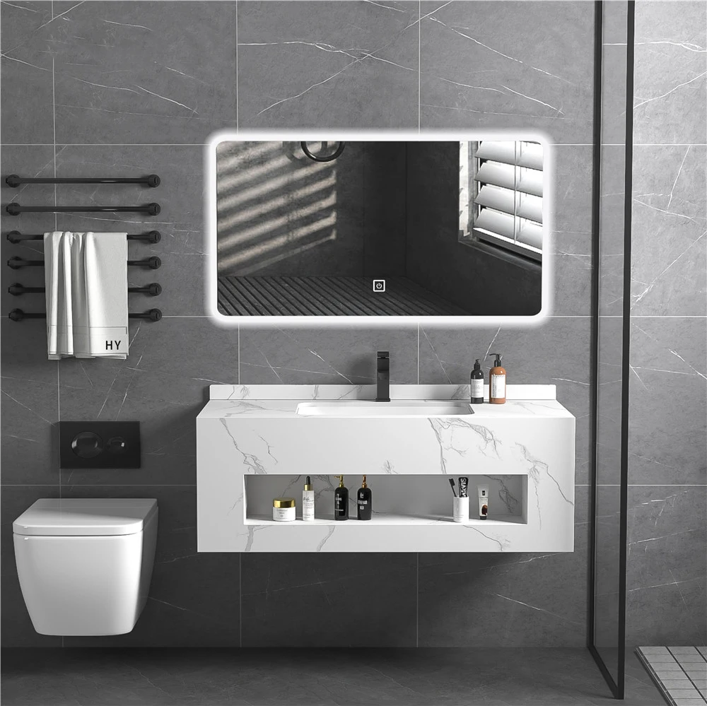 Artificial stone bathroom cabinet sanitary ware white marble slab vanity modern top double wall hung sink wash hand basin