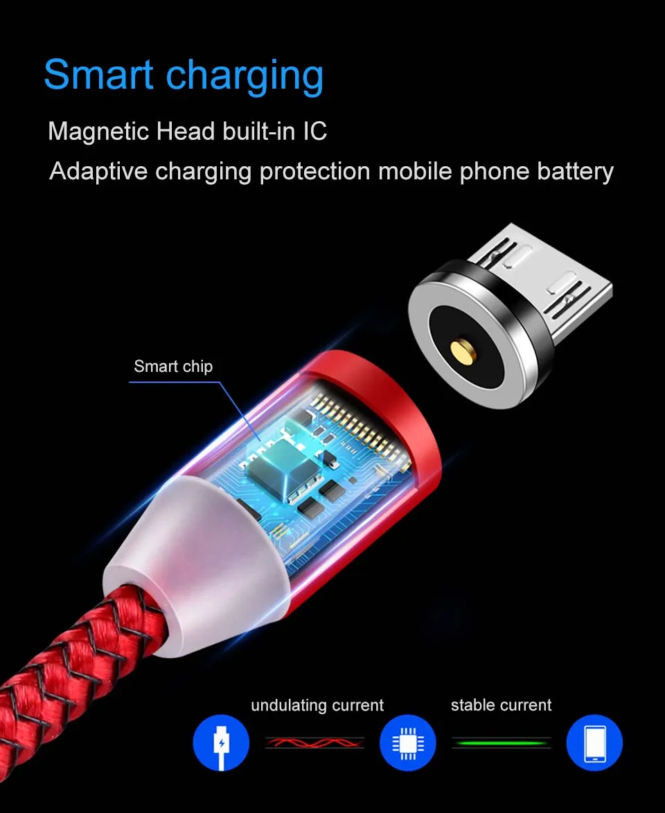 High Quality 3 In 1 Nylon Braided Glow Rotating Metal  Magnetic Cable 1M 3-In-1 Rotate Fast Charging Usb Cable Charger Cables