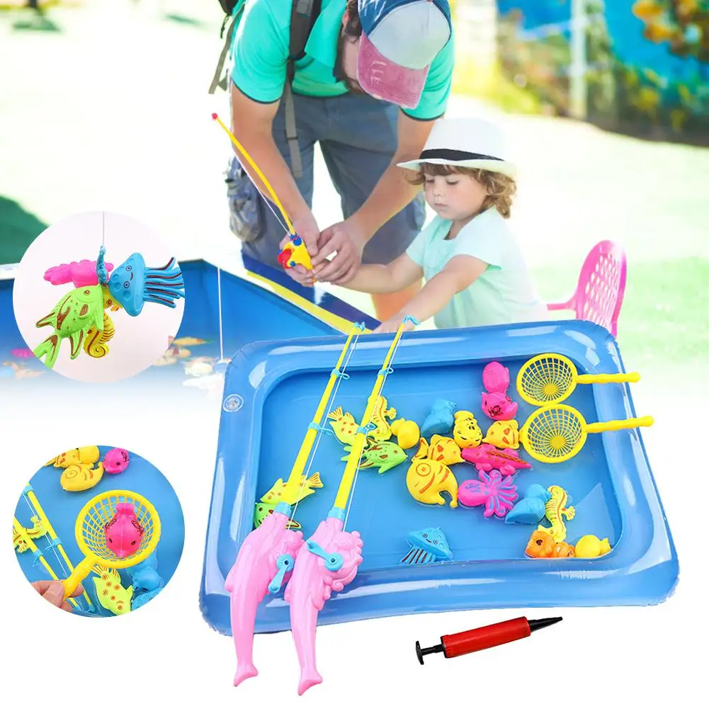 
14PCS/Set Floating Fishing Game Kids Bath Toys Fishing Magnetic Toys Inflatable Swimming Pool Bathtub Toy Set 