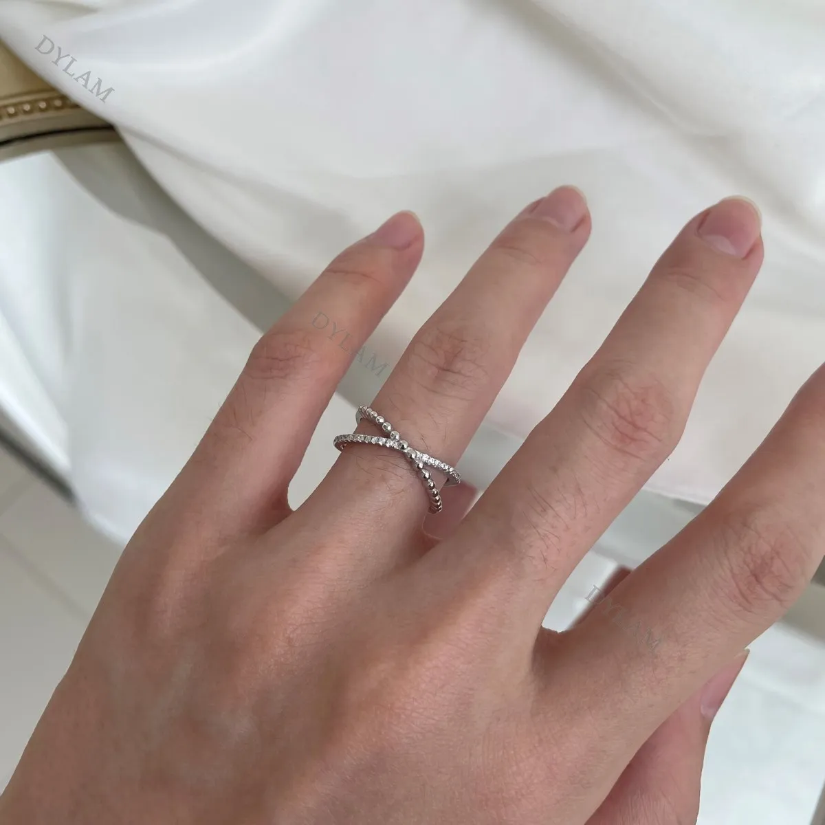 Dylam Chinese Manufacturer Simple 925 Plata Anillos por Mujeres Geometric White Zircons 925 Sterling Silver Letter X Rings