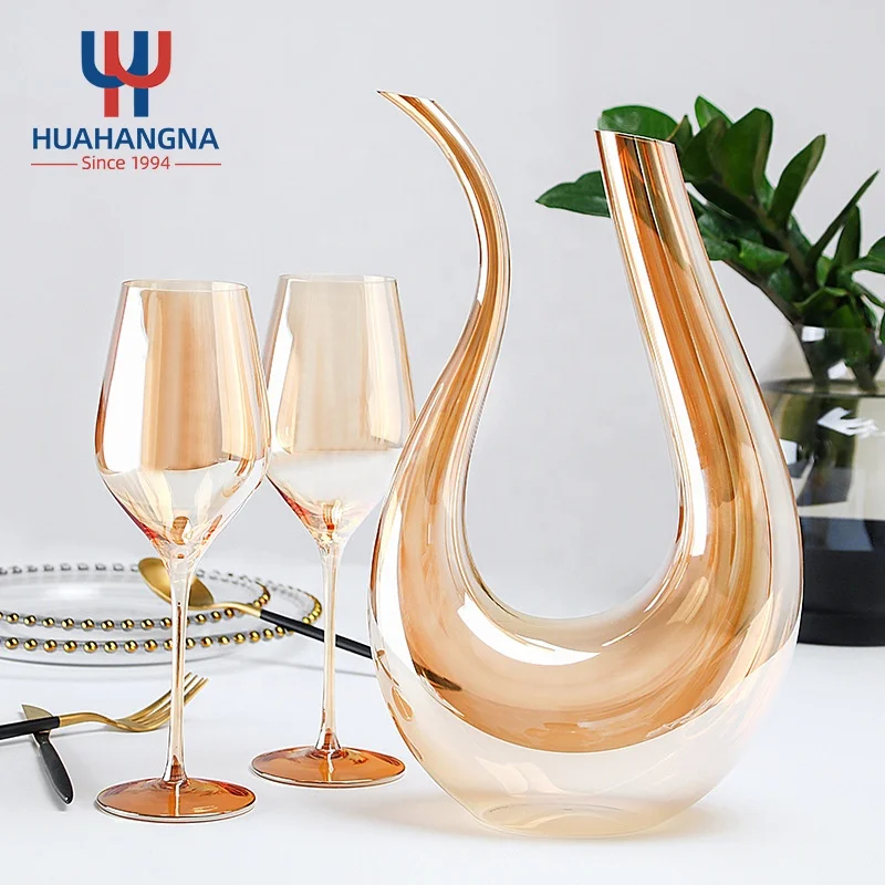 HUAHANGNA 1400 мл, 47 унций, ручная работа, кристально чистые бокалы для вина, U-образный графин для вина, набор с подставкой из нержавеющей стали