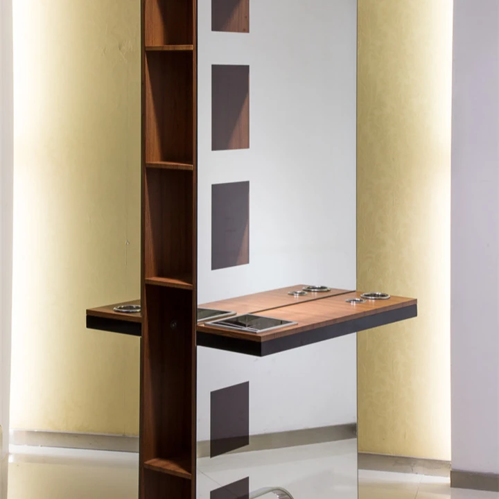 Guangzhou cheap luxury makeup salon furniture two sides hairdressing styling mirror salon station with dryer holder