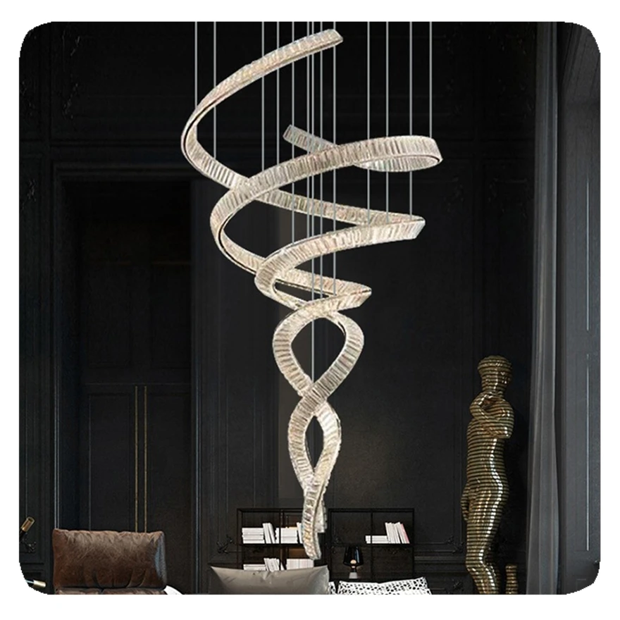 2025 Custom hotel chandeliers pendant lights led design luxury staircase high ceiling hanging modern beads crystal chandelier