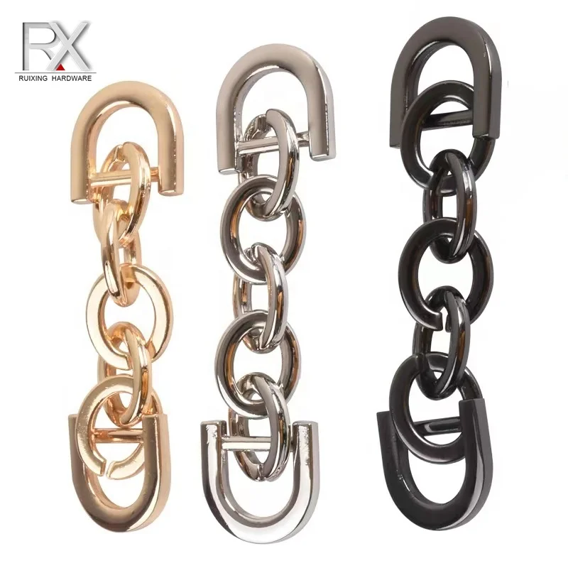 custom double D ring decorative zinc alloy chain metal connecting clap buckle for garment wallet chain handle for handbag