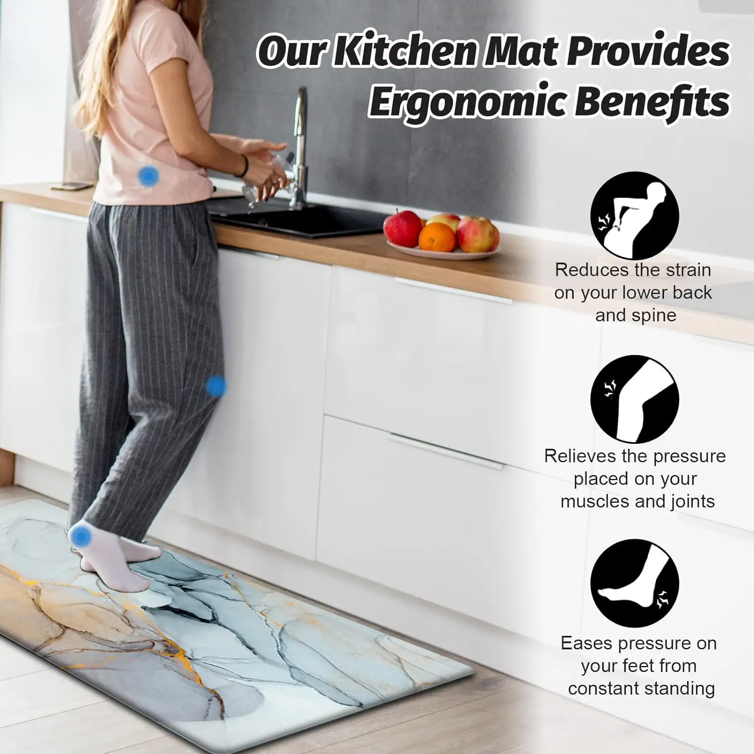 Kitchen Rugs and Mats Set, Anti Fatigue Mat PVC Non Slip Golden Kitchen Mats for Floor, Bathroom, Desk, Runner, Laundry