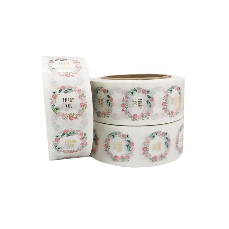 500pcs/Roll Round Gold Foil Pink Thank You for Your order Sticker Roll for Shopping Stickers Decor Labels