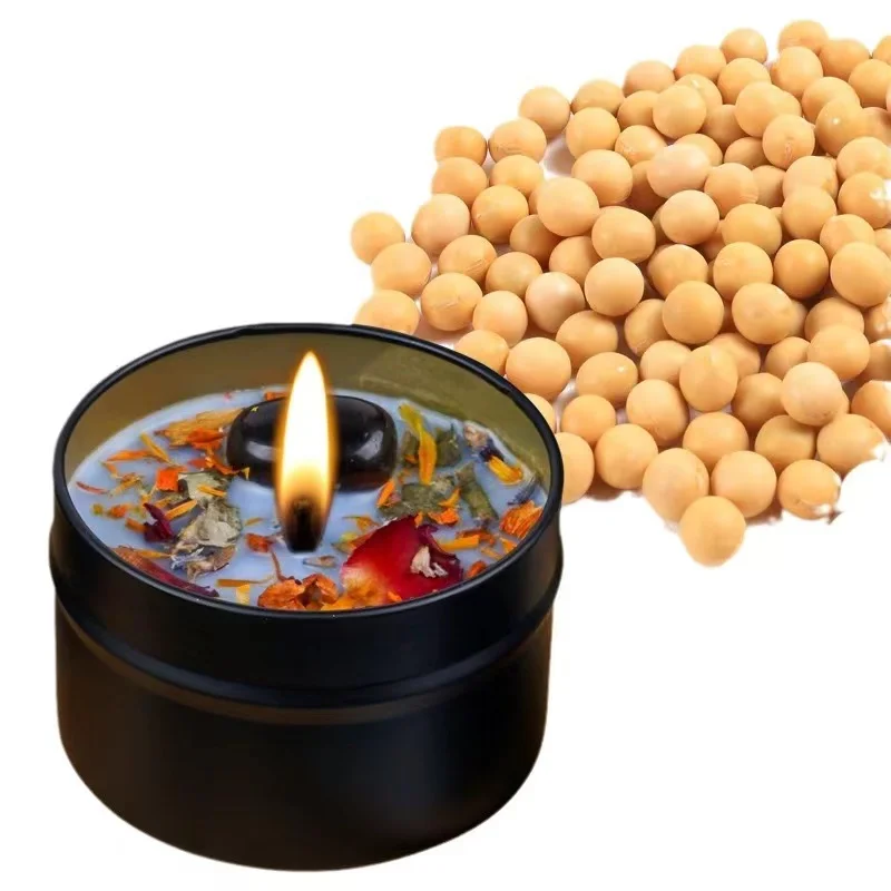 Luxury Crystal Dried Flower Scented Candle Tinplate Tin Can Smokeless Soy Wax Natural Plant Essential Oil Fragrance New
