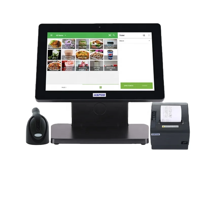 12 Inch Android POS Cash Register with 80mm Printer USB Scanner and Free Software