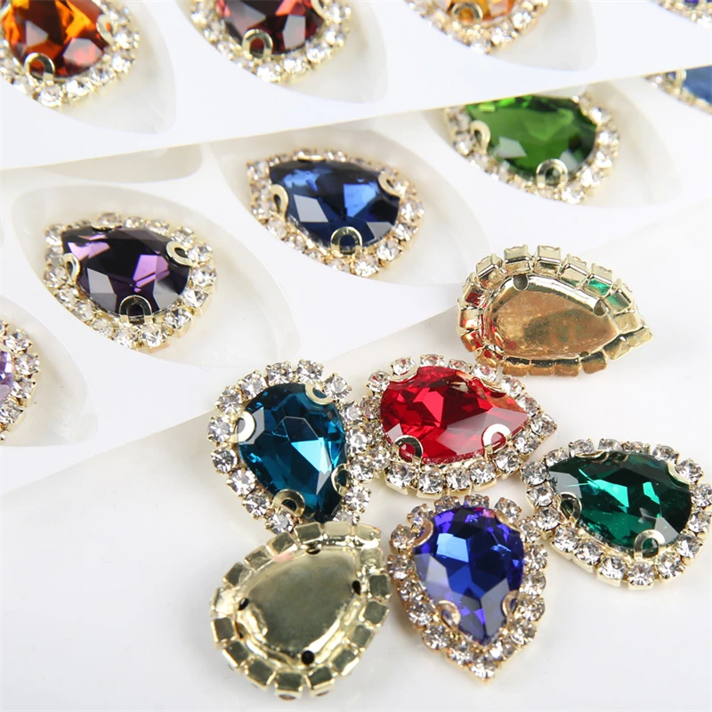 SZ Wholesale 13*18mm Drop Setting Claw Glass Rhinestones Crystal Button Sew on Stone For Clothing Jewelry Accessories