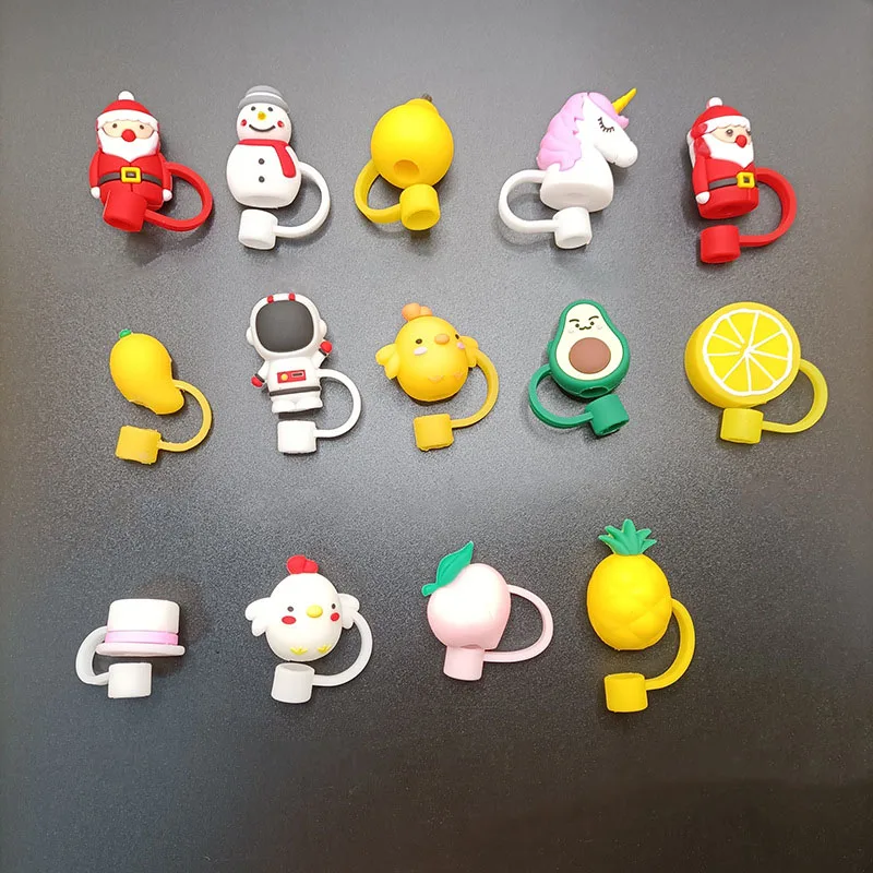 Straw Covers 8mm Lovely 3D Custom Drinking Straw Charms Dust Proof Straw Toppers for Cups Hot Sale PVC 1 Piece Silicone Opp Bag