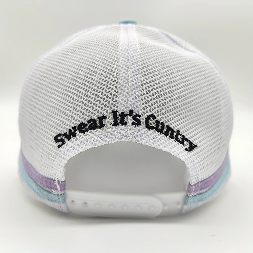 Custom Logo 3d Embroidered  Australian High  5 Panel High Profile  Structured Cap Gorras 2 Stripes Side Striped Mesh Trucker Hat